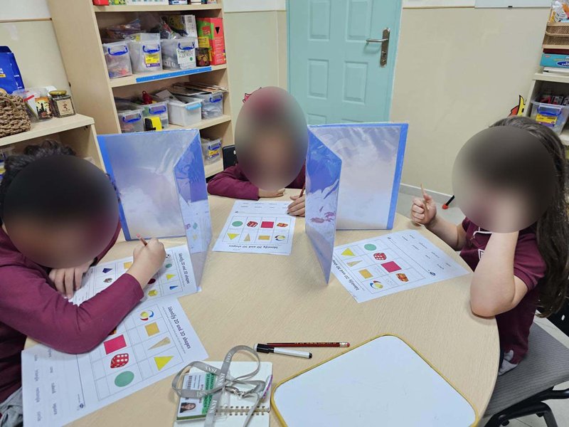 Students are working on identifying 2D and 3D shapes